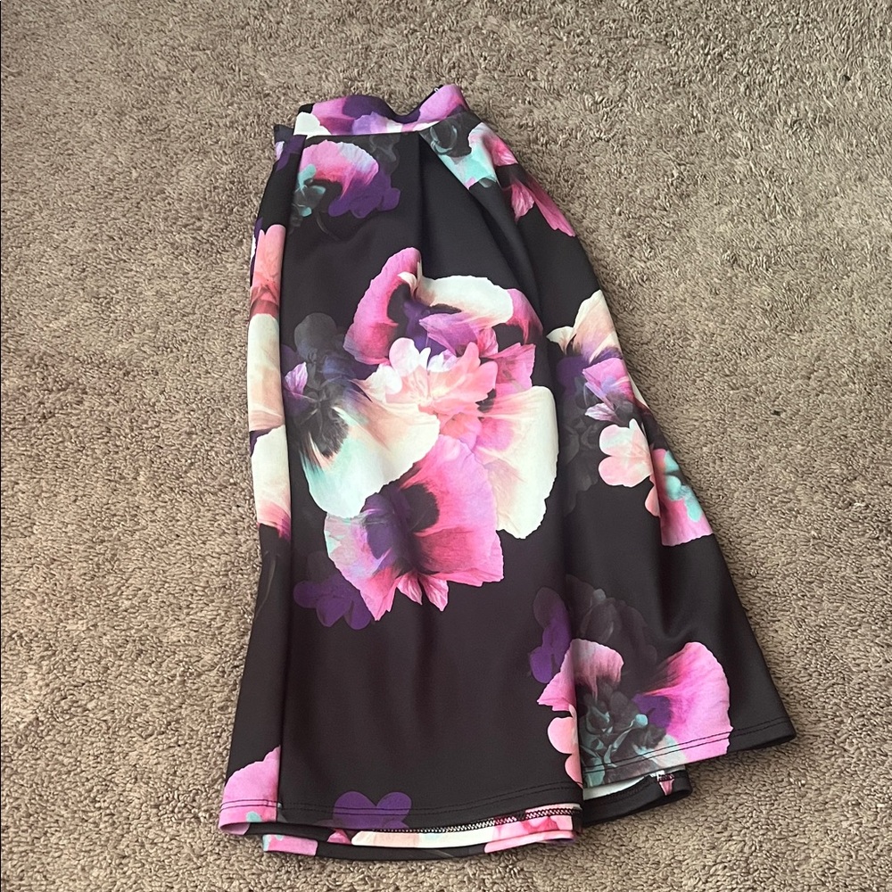 Charlotte Russe Black and Pink Floral A-Line Skirt
